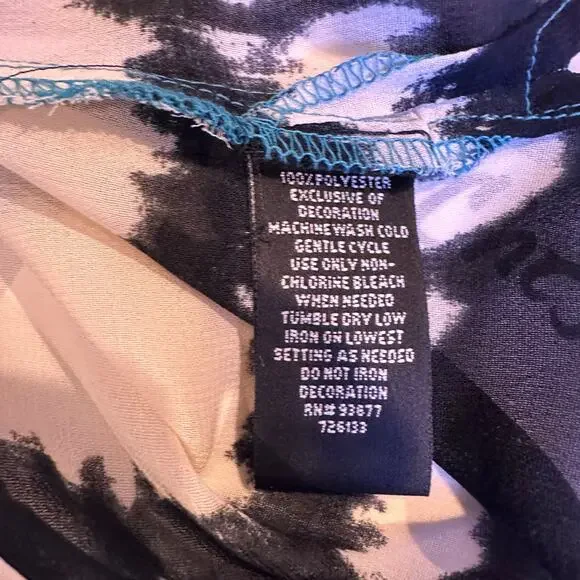 NWT Nicole Miller Large blouse cover up turqouise tie dye border sheer resort - Picture 8 of 8